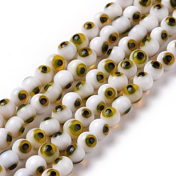 Blanco Hechos a mano de cristal de murano mal ojo hebras de perlas redondas, blanco, 4 mm, agujero: 1 mm, sobre 100 unidades / cadena, 14.56 pulgada