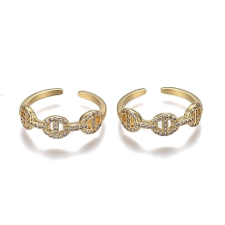 Настоящее золото 18K Регулируемые латунные кольца микро манжеты из прозрачного циркония, открытые кольца, долговечный, овальные, реальный 18 k позолоченный, 2~5.5 мм, внутренний диаметр: 17 мм