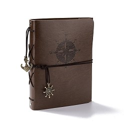 Coconut Brown DIY Travel PU Leather Scrapbook Photo Album, Vintage Loose-Leaf Memory Book, with Zinc Alloy Anchor & Helm Pendants and 60 Black Pages, for Travel Graduation Self-adhesive Picture, Compass Pattern, Coconut Brown, 22x17.3x3cm, 30 sheets/book