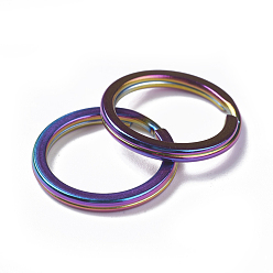Rainbow Color Ion Plating(IP) 304 Stainless Steel Split Key Rings, Keychain Clasp Findings, Rainbow Color, 20x2mm