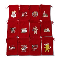 Roja Bolsas de terciopelo rectangulares con tema navideño, con cuerda de nylon, bolsas con cordón, para envolver regalos, rojo, 15.5~16.7x9.5~10.2 cm