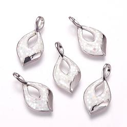 Platinum Freshwater Shell Pendants, with Brass Findings, Leaf, Platinum, 24x12x3mm, Hole: 2x4mm