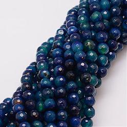 Bleu De Prusse Agate à rayures naturelles / brins de perles d'agate, teint, facette, ronde, null, 8mm, Trou: 1mm, Environ 47 pcs/chapelet, 14 pouce