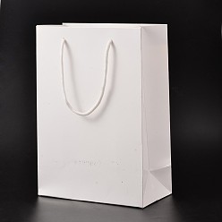 Blanco Bolsas de papel de cartón rectangular, bolsas de regalo, bolsas de compra, con mangos de nylon, blanco, 33x28x10 cm