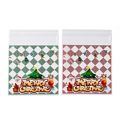 Tartan Пластиковый пакет для выпечки с рождественской тематикой, с самоклеющейся, для шоколада, конфеты, печенье, квадратный, шотландка, 131~132x99~100x0.1 мм, внутренний диаметр: 99.5~100x99.5~100 мм, 2 стили, 50 шт / стиль, 100 шт / пакет