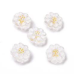 Blanco Perlas de vidrio transparentes, con esmalte, flor, blanco, 13.5x13.5x7 mm, agujero: 1 mm