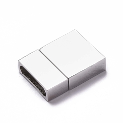 Stainless Steel Color 304 Stainless Steel Magnetic Clasps with Glue-in Ends, Rectangle, Stainless Steel Color, 24x17x6mm, Hole: 3.8x14.8mm