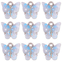 Bleu Acier Clair Charmes acryliques, avec paillettes et alliages, charme de papillon, bleu acier clair, 12x14mm
