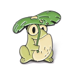Verde Pin de esmalte de rana con hoja, insignia de aleación de dibujos animados para ropa de mochila, electroforesis negro, verde, 33x28x1.5 mm, pin: 1.3 mm