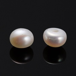 Bisque Natural Cultured Freshwater Pearl Beads, Half Drilled, Rondelle Bisque, 3~3.5x3mm, Hole: 0.8mm