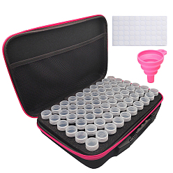 Pink DIY Diamond Painting Tools Kit, including 1Pc Storage Case, 1 Sheet Blank Stickers, 1Pc Silicone Funnel Hopper, 60Pcs Plastic Seperated Jar with Lid, Pink, 320x230x70mm