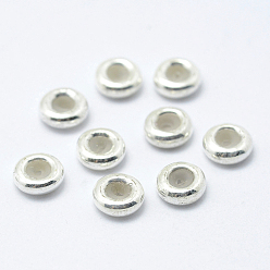 Silver 925 Sterling Silver Beads, with Rubber, Slider Stopper Beads, Rondelle, Silver, 6x2mm, Hole: 2mm