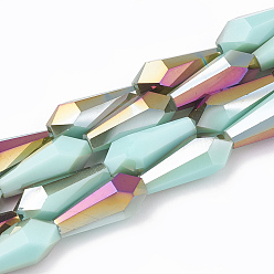 Aqua Galvanoplastie opaques couleur unie perles de verre brins, facette, vase, Aqua, 14x6x6mm, Trou: 1.2mm, Environ 50 pcs/chapelet, 27.1 pouce