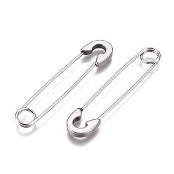 Stainless Steel Color 304 Stainless Steel Dangle Earrings, Safety Pin Shape, Stainless Steel Color, 38x8x1.5mm, Pin: 0.8mm