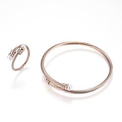 Or Rose 316 ensembles de bijoux chirurgicaux en acier inoxydable, bracelets et bagues, avec des perles acryliques, or rose, 2-1/8 pouces (54 mm), 20mm