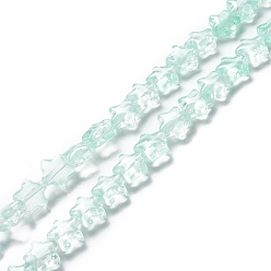Aquamarine Transparent Glass Beads Strand, Star, Aquamarine, 8~8.5x8~8.5x3.5~4mm, Hole: 1mm, about 50pcs/strand, 14.25~15.35 inch(36.2~39cm)