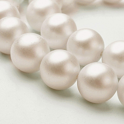 White Shell Imitated Pearl Bead Strands, Frosted, Round, White, 12mm, Hole: 1~1.2mm, about 34pcs/strand, 15.74 inch