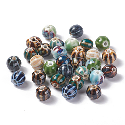 Mixed Color Handmade Porcelain Beads, Fancy Antique Glazed Porcelain, Round, Mixed Color, 11~12x10~11x10~10.5mm, Hole: 2~2.5mm