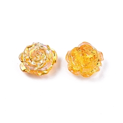 Gold Transparent ABS Plastic Beads, Half Drilled, Flower, Gold, 15x16x6.5mm, Hole: 1.2mm