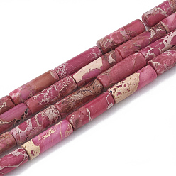 Roja India Hilos de cuentas de jaspe imperial natural, teñido, columna, piel roja, 12~13x4~4.5 mm, agujero: 1~1.2 mm, sobre 30 unidades / cadena, 15.9 pulgada