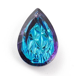 Azul Bermuda Colgantes de diamantes de imitación de vidrio en relieve, lágrima, facetados, azul bermudas, 19x12x6 mm, agujero: 1.6 mm