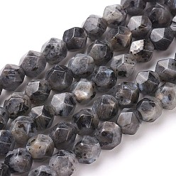 Gray Natural Sesame Jasper/Kiwi Jasper Beads Strands, Star Cut Round Beads, Dyed, Faceted, Gray, 7~8mm, Hole: 1mm, about 47~48pcs/strand, 14.5 inch~15 inch(37~38cm)