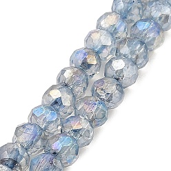 Slate Gray Spray Painted Imitation Jade Glass Beads Strands, AB Color Plated, Faceted, Round, Slate Gray, 4x3.5mm, Hole: 1mm, about 135pcs/strand, 18.90''(48cm)