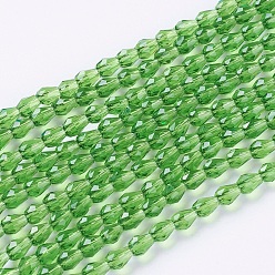 Зеленый лайм Граненые круглые стеклянные бусины, слеза, зеленый лайм, 5x3 мм, отверстие : 0.5 мм, около 85~95 шт / нитка, 16.5~18.7 дюйм (42~47.5 см)