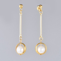 Oro Pendientes colgantes, con cuentas de perlas de vidrio, 304 hallazgos de aretes de acero inoxidable y latón, dorado, 50 mm, pin: 0.8 mm