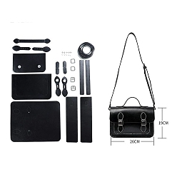 Negro Juegos de fabricación de bolsos de cuero de imitación de pu diy, kit de bolsos de hombro para tejer a crochet para principiantes, negro, 26x19x10 cm