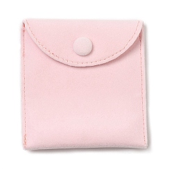 Rose Brumeux Sacs de bijoux de velours, pochettes de rangement pour bijoux avec bouton pression, carrée, rose brumeuse, 9.5x9.5x1 cm