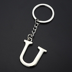 Letter U Platinum Plated Alloy Pendant Keychains, with Key Ring, Letter, Letter.U, 3.5x2.5cm