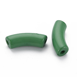 Dark Green Opaque Acrylic Beads, Curved Tube, Dark Green, 36x13.5x11.5mm, Hole: 4mm, about 148pcs/500g