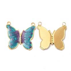 Dark Cyan 304 Stainless Steel Pave Crystal Rhinestone Pendants, with Enamel, Butterfly Charms, Real 18K Gold Plated, Dark Cyan, 24x25x2mm, Hole: 2mm