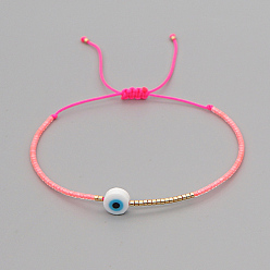 Rose Chaud Bracelet réglable en perles tressées avec mot de passe mauvais œil, rose chaud, 11 pouce (28 cm)