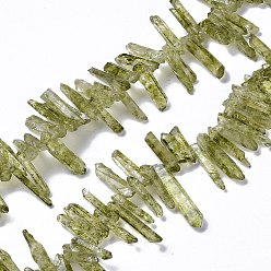 Gris Oliva Hebras de cuentas teñidas de cristal de cuarzo natural crujido, chip, verde oliva, 12~35x4~5.5x3~5 mm, agujero: 1 mm, sobre 101~102 unidades / cadena, 15.35'' (39 cm)