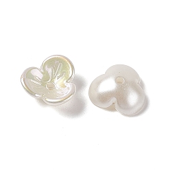 White Opaque Acrylic Bead Cap, AB Color, 3-Petal Flower, White, 12x12.5x5mm, Hole: 1.6mm
