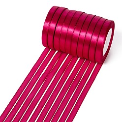 Hot Pink Single Face Satin Ribbon, Polyester Ribbon, Hot Pink, 3/8 inch(10mm), about 25yards/roll(22.86m/roll), 10rolls/group, 250yards/group(228.6m/group)