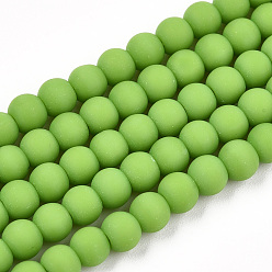 Lime Green Opaque Glass Beads Strands, Frosted, Round, Lime Green, 4~4.5mm, Hole: 0.8mm, about 97~99pcs/strand, 14.76 inch~14.96 inch(37.5~38cm)