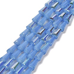 Aciano Azul Hornada pintadas cuentas de vidrio de hebras, imitación opalite, facetados, color de ab, cono, azul aciano, 4x8 mm, agujero: 0.8 mm, sobre 68 unidades / cadena, 21.85~22.05'' (55.5~56 cm)