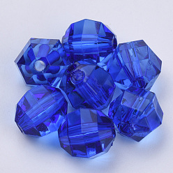 Blue Transparent Acrylic Beads, Faceted, Round, Blue, 8x7mm, Hole: 1.5mm, about 1920pcs/500g