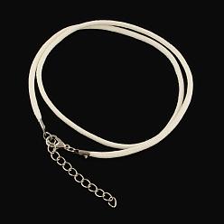 White Waxed Cotton Cord Necklace Making, with Alloy Lobster Claw Clasps and Iron End Chains, Platinum, White, 17.4 inch(44cm)