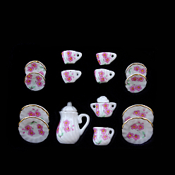Цветок Фарфоровый мини-чайный сервиз, включая чайники 2шт., 5чайные чашки, 8шт посуда, для аксессуаров для кукольного домика, притворяясь опорными украшениями, цветочным узором, 121x86x25 мм, 15 шт / комплект