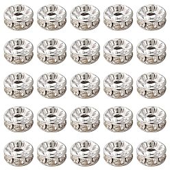 Crystal Brass Rhinestone Spacer Beads, Grade A, Straight Flange, Rondelle, Silver, Crystal, 8x3.8mm, Hole: 1.5mm