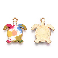 Mixed Color Printed Alloy Pendants, Light Gold, Tortoise Charm, Mixed Color, 21.5x18x1.5mm, Hole: 1.8mm