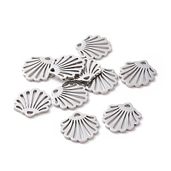 Stainless Steel Color 304 Stainless Steel Charms, Shell, Stainless Steel Color, 14x13.1x1mm, Hole: 1.5mm