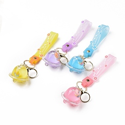 Mixed Color Acrylic Spaceship Keychain, with Light Gold Tone Alloy Lobster Claw Clasps, Iron Key Ring and PVC Plastic Tape, Mixed Color, 21cm