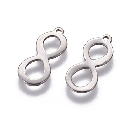 Stainless Steel Color 201 Stainless Steel Pendants, Infinity, Stainless Steel Color, 20x8x1mm, Hole: 1.2mm
