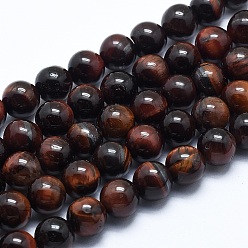 Tiger Eye Natural Tiger Eye Bead Strands, Dyed & Heated, Round, Grade AB, 6mm, Hole: 1mm, about 62pcs/strand, 14.7 inch(37.5cm)