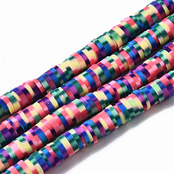 Разноцветный Полимерной глины ручной работы бисер нитей, для поделок ювелирных изделий, Heishi бусы, Диск / плоские круглые, красочный, 4x0.5 мм, отверстие : 1.8 мм, около 320~447 шт / нитка, 15.75 дюйм ~ 16.14 дюйм (40~41 см)